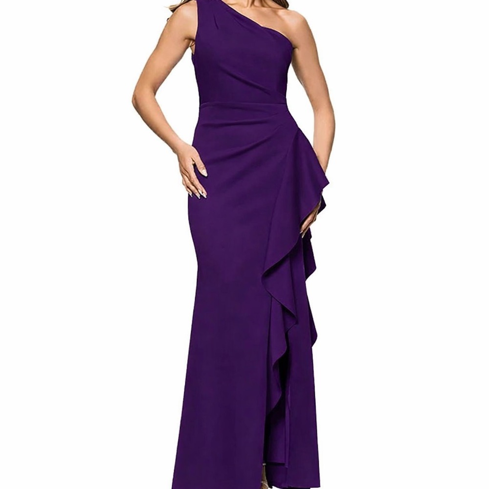 Xscape One-Shoulder Dress in Rich Purple
